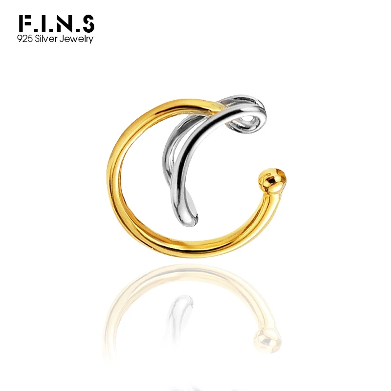 F.I.N.S 1PC Unique Design S925 Sterling Silver Geometric Round Line Ear Clip No Pierced Hollow Contrast Color Cartilage Jewelry