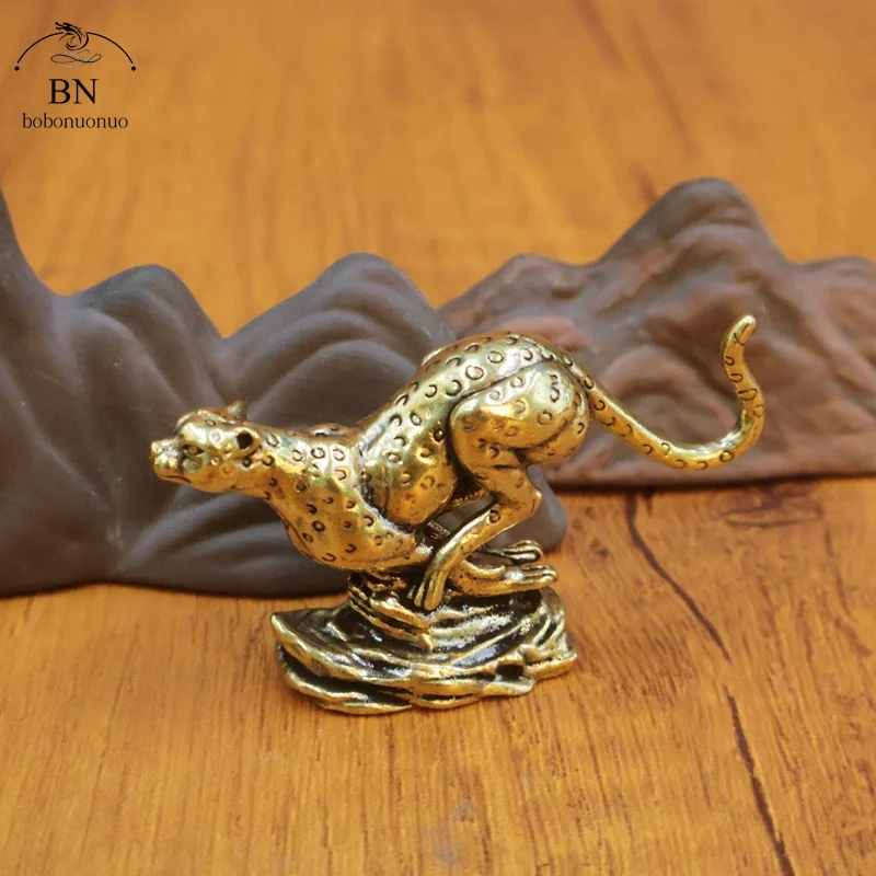 النحاس الفهد تمثال صغير سطح المكتب الحلي الصلبة المعادن الحيوان ليوبارد التماثيل المنمنمات ديكورات المنزل الحرف هدايا الطفل #3