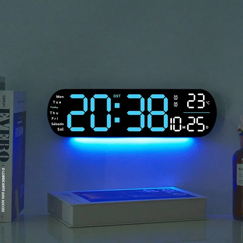 13.78 Polegada relógio de parede digital controle remoto humor iluminação cronometragem contagem regressiva 2 alarme automático dimmer dst plug in uso led despertador