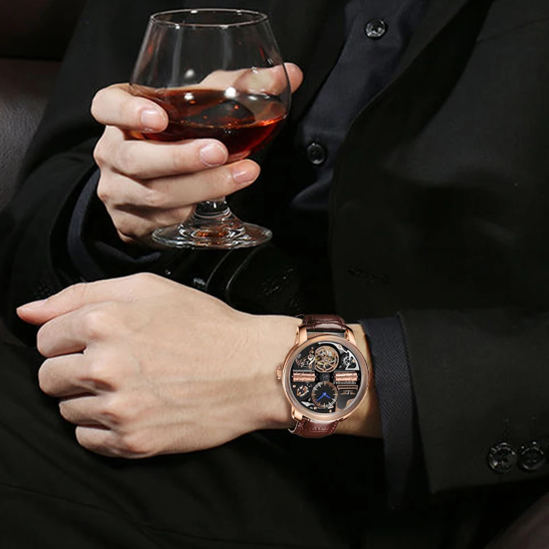 PINDU ساعة جديدة أفضل الرجال ساعة ميكانيكية العراب سلسلة كلاسيكية عصرية 45.5 مللي متر ساعات المعصم الرجال M2791B