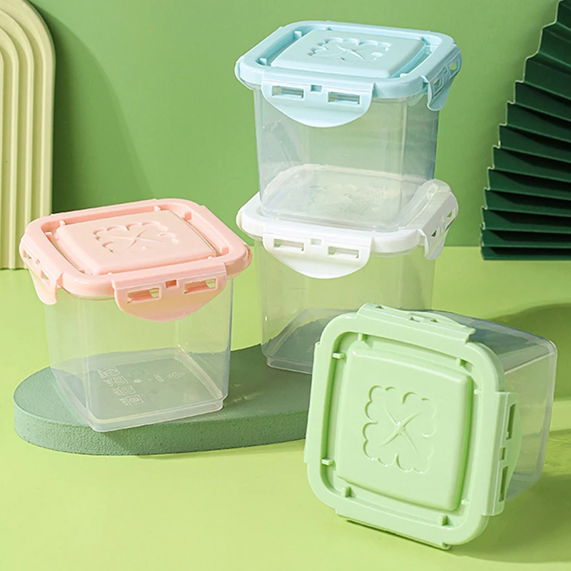 1 PC โปร่งใสสแควร์เค้กคอนเทนเนอร์ไอศกรีมปิดผนึก Jar พร้อมฝาปิดนํากลับมาใช้ใหม่กล่องขนมตู้เย็นผักผลไม้สดกล่อง