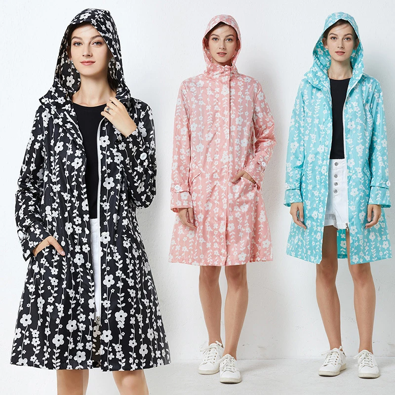 Women Raincoat Polka Cute Dot Waterproof Stylish Thickened Unisex Hooded Outerwear Rainwear Coloful Print Rain Poncho Jacket