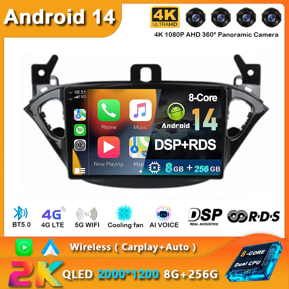 

Android 14 For Opel Corsa E 2014 2015 2016 2017 2018 2019 Car Radio Audio Multimedia GPS Navigation Auto Stereo BT Carplay 2 Din