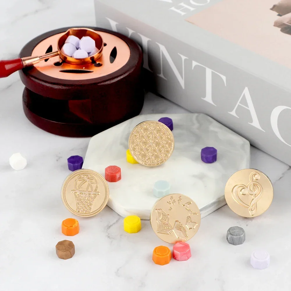 Wax Stamps Round Removable Brass Heads Note Heart,Book,Basketball,Floral Patterns For Decora Graduation Season,Gifts,Envelopes