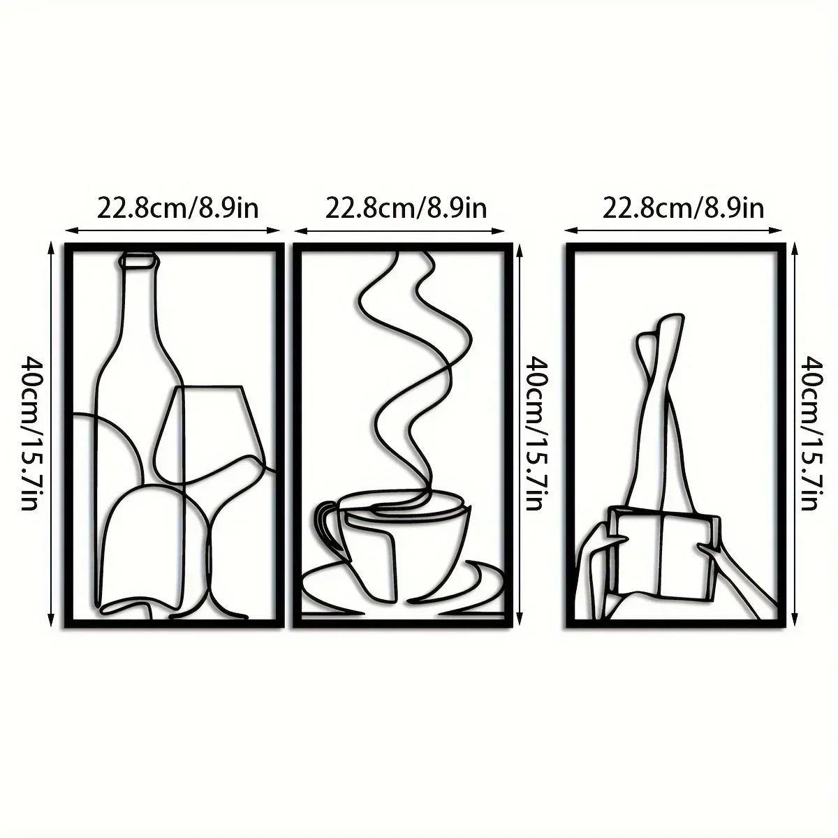 1pc Minimalist Line Art for Reading & Coffee Lovers，Coffee Lover Minimalist Wall Art 3-Piece Bookish Metal Wall Art