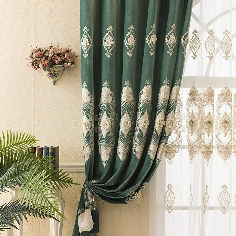 European Curtains for Living Dining Room Bedroom Style Water Soluble Embroidery Embroidered Curtains with Yarn
