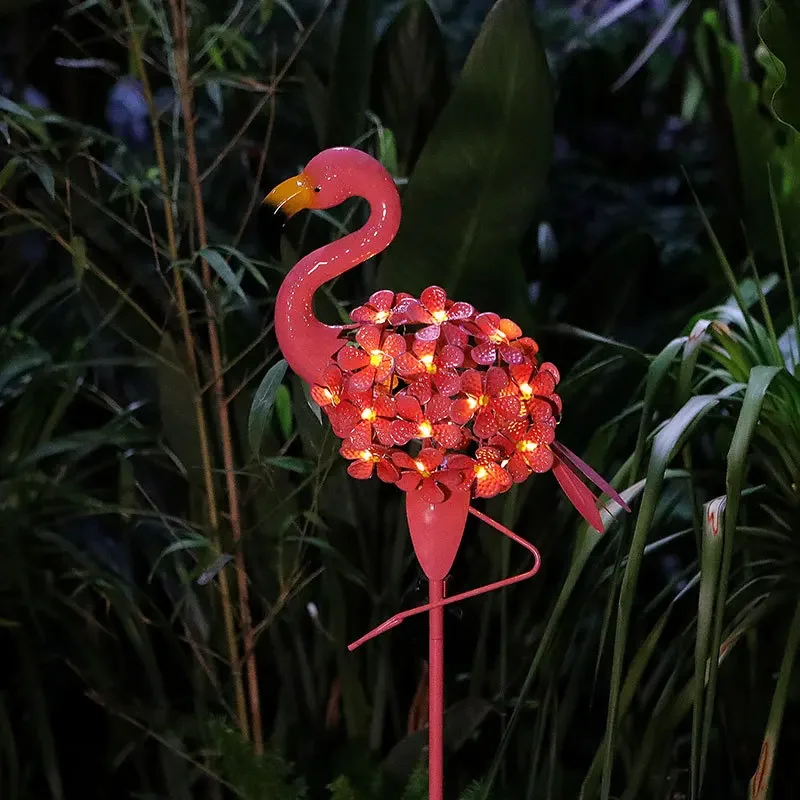 

Outdoor Solar Powered LED Courtyard Lights Garden Decorations Animal Shaped Lawn Lights Flamingo Wrought Iron Floor Lights