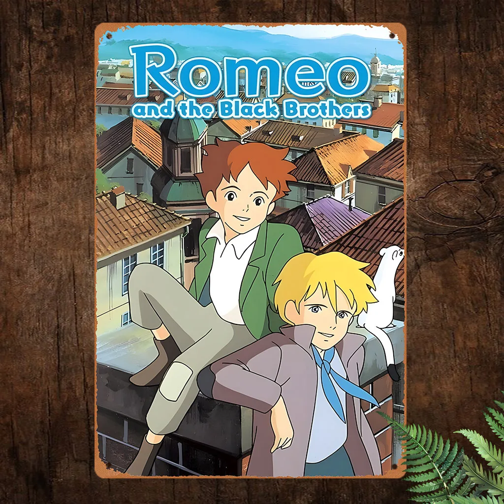 Letrero metálico vintage de Romeo y los Black Brothers, estilo anime, arte de pared de hierro resistente al agua y al polvo para decoración del hogar, cafetería, bar |   Nostal