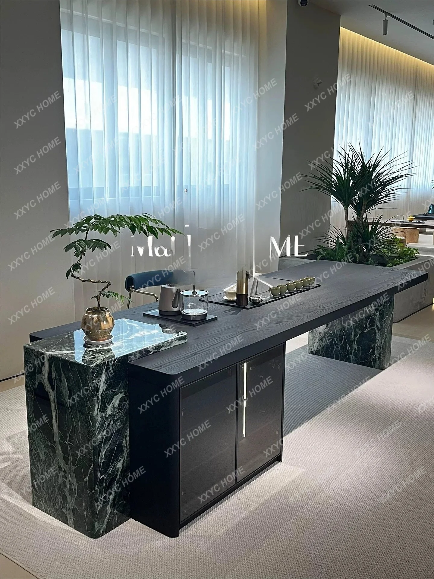 Minimalist modern minimalist light luxury marble tea table oak new high-end integrated solid wood tea table