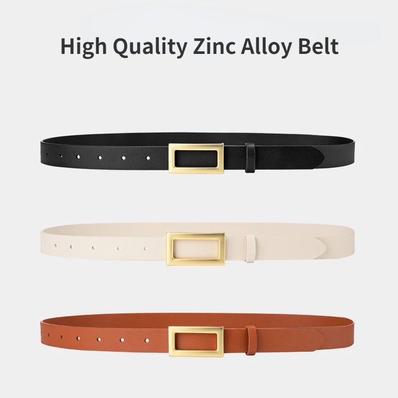 New Belt Women's Texture Simple Square Smooth Buckle Real Cow Leather  Women's Ins Style Suit Jeans Accessories Belt