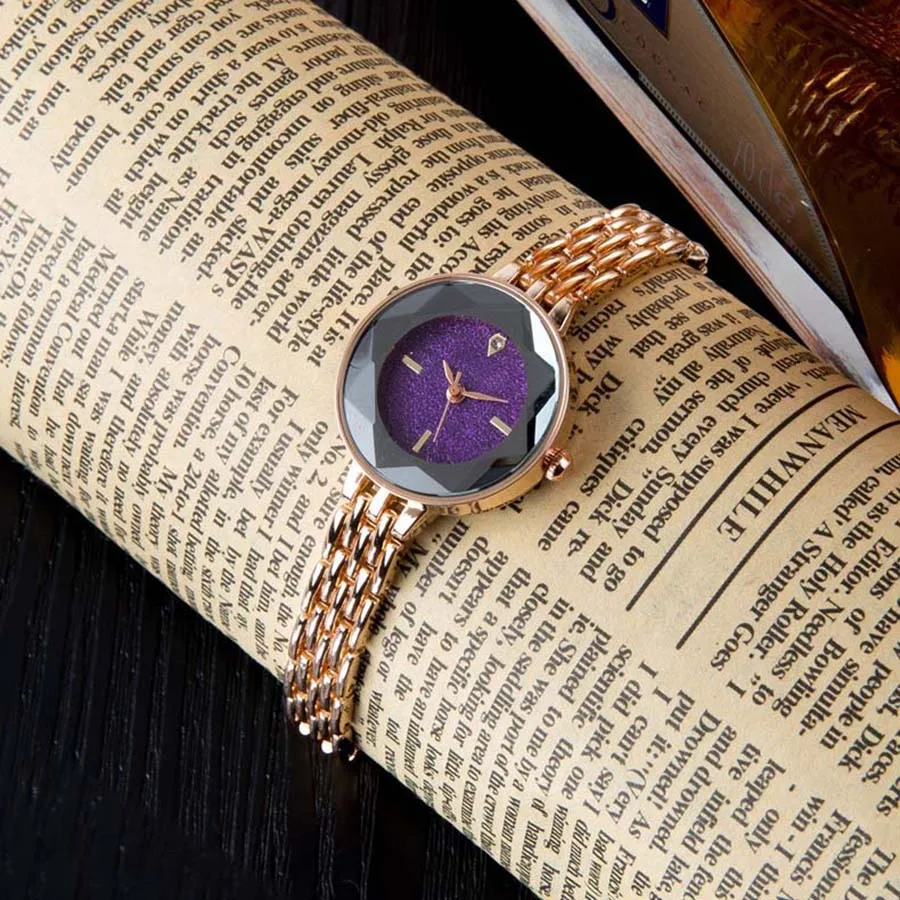 Shsby lady Jewelry Watches Casual Quartz Bracelet Watch Full drill starry sky Rose gold watch  Women diamond surface Dress watch