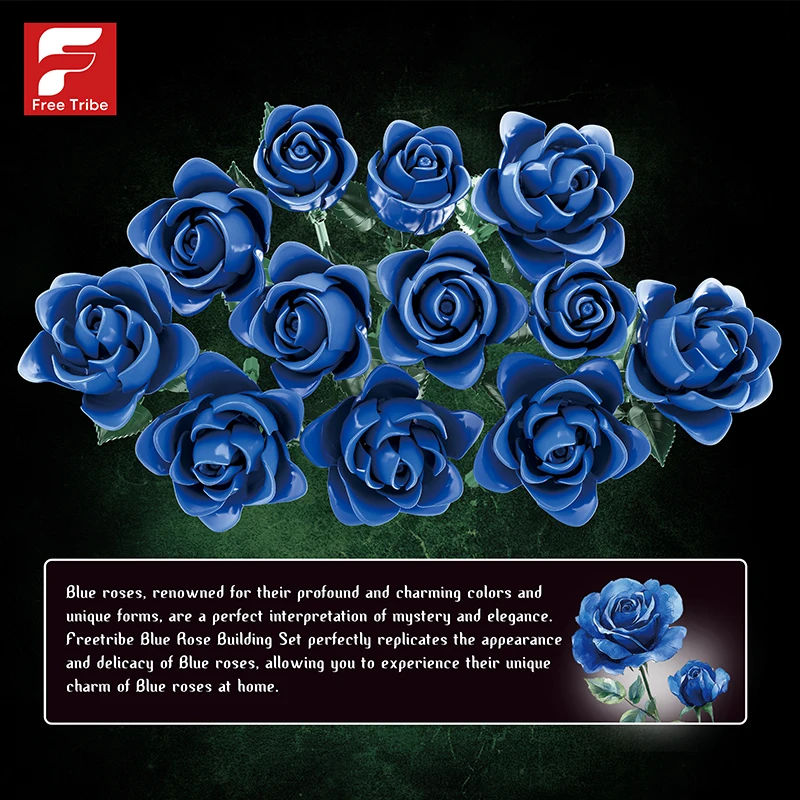 585PCS Blaue Rose Bouquet Bausteine Spielzeug Wohnkultur Montage Blume Ziegel Modell Kit Urlaub Geschenke Für Frauen Mädchen erwachsene