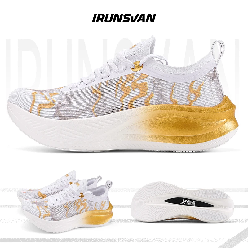 IRUNSVAN Full Palm Real Carbon Plate Marathon Running Racing Shoes Men Stabilne wsparcie Shock-relief Ultralight Rebound Fashion