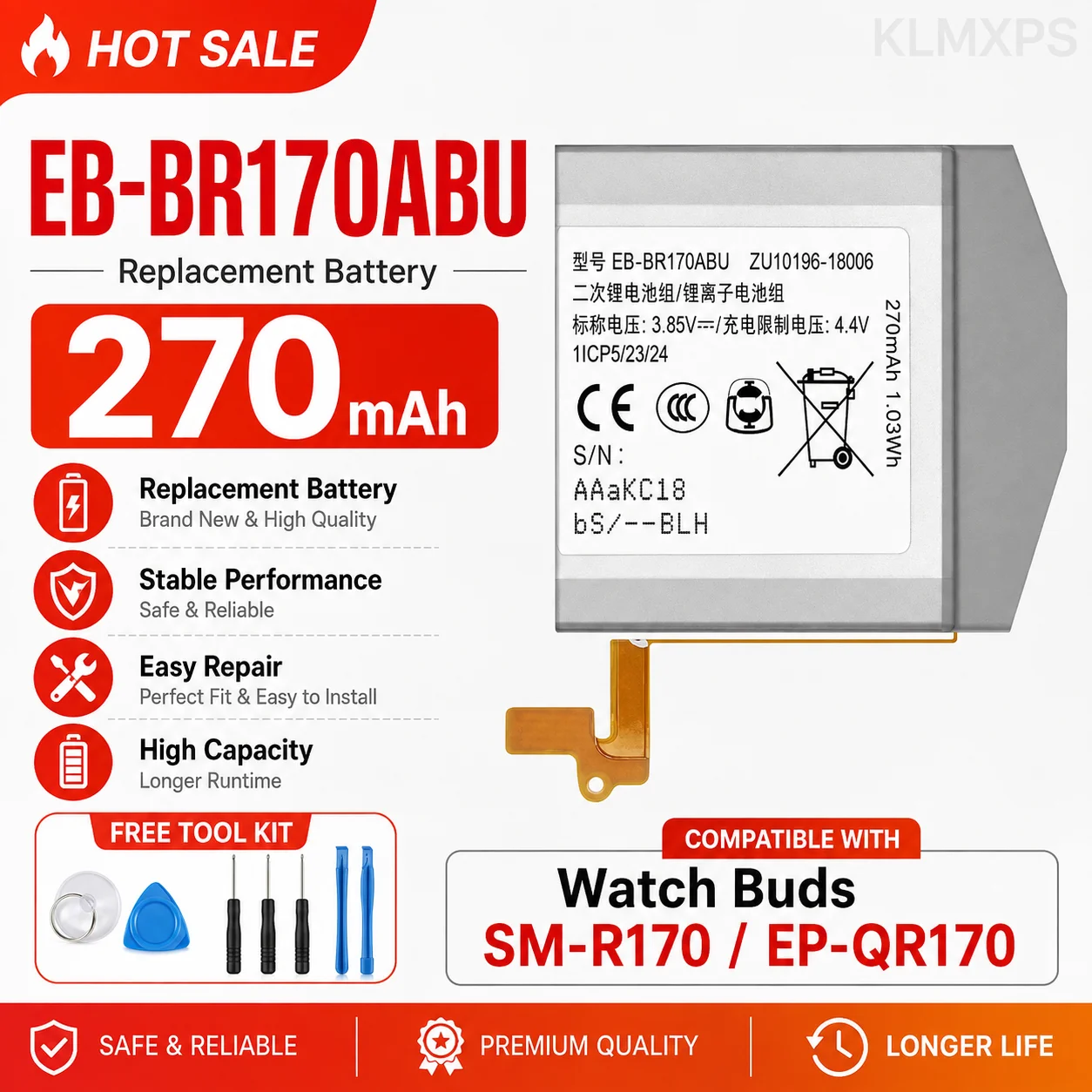 High Performance EB-BR810ABU EB-BR760ABE Replacement Battery With Tools For Samsung Watch 42mm 46mm Gear S3 Watch 3 Active 2