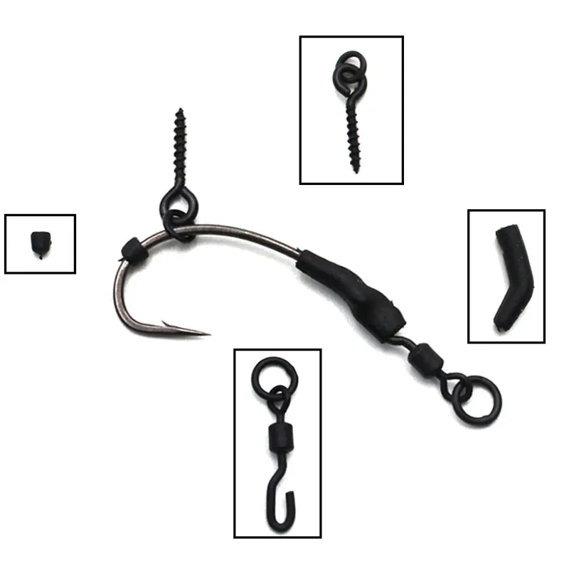 Carp Fishing Accessories Kit Anti Tangle Sleeve Hook Stop Beads Bait Screw Rig Kicker Swivel for Spinner Rig Material Equipment