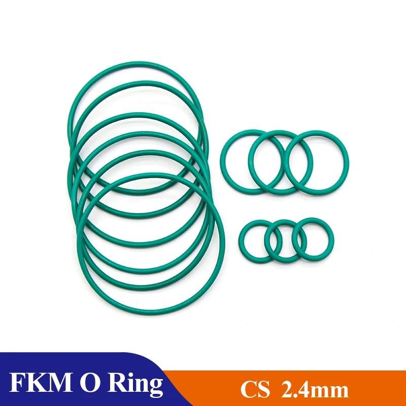 

10/50Pcs Green FKM O Ring CS 2.4mm OD 8~60mm Sealing Gasket Insulation High Temperature Oil Resistance Fluorine Rubber O Gasket