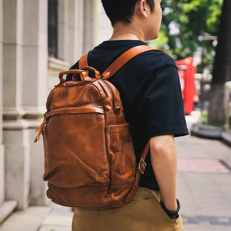 

Vintage luxury genuine leather men's backpacks designer simple casual high-quality real cow leather women's travel schoolbag