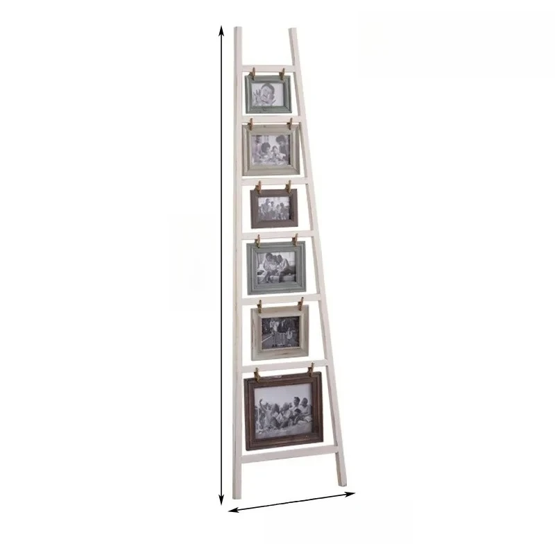 Retro old ladder photo frame living room TV cabinet next to solid wood ornament ins wind trapezoidal wall classical decorative
