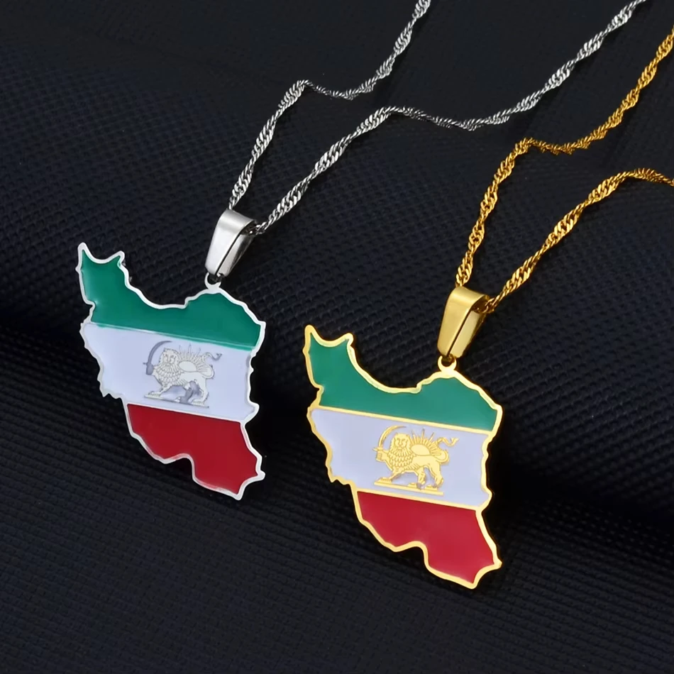 Stylish Enamel Iran Map Flag Pendant Necklaces Iranian Stainless Steel Jewelry for Women Men Girls Party Birthday Gifts