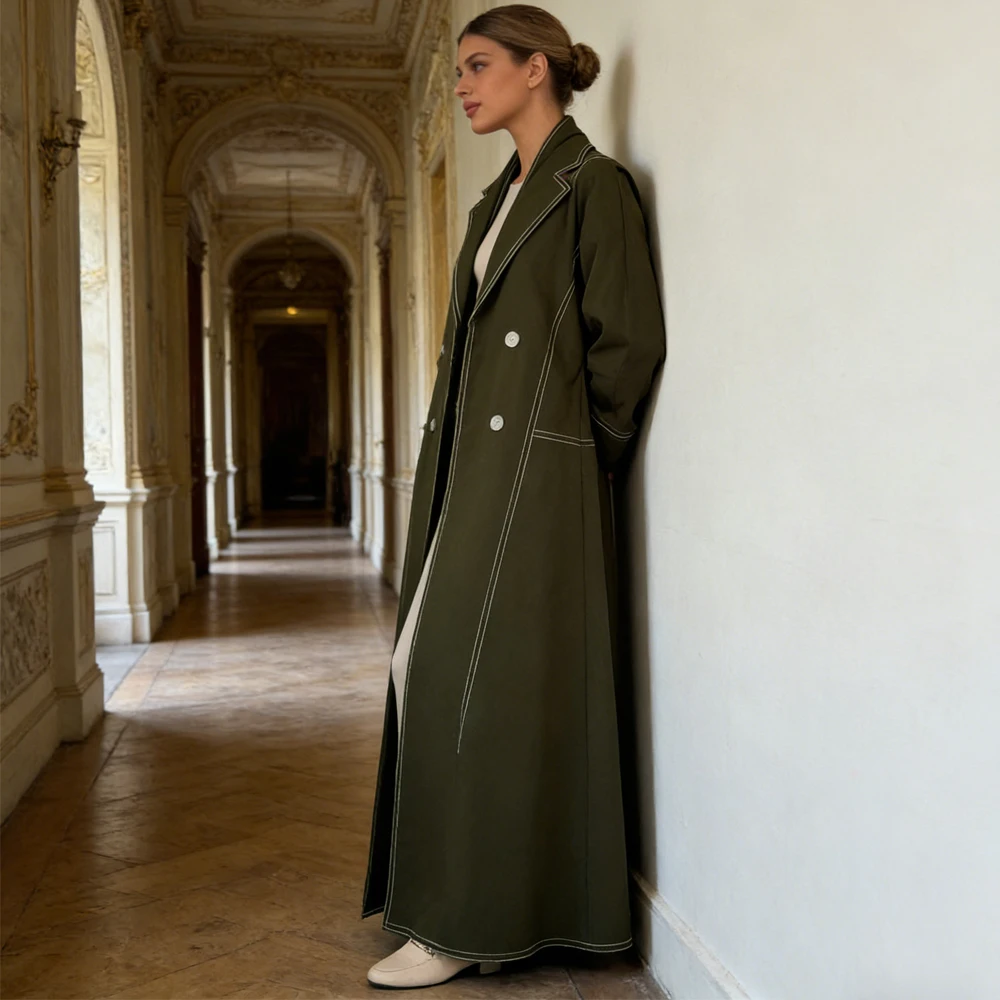 

Мусульманское двубортное модное длинное пальто-тренч на пуговицах, абайя, дубайский кафтан, кимоно, макси-платье, марокканский кафтан, женская кебая, роба