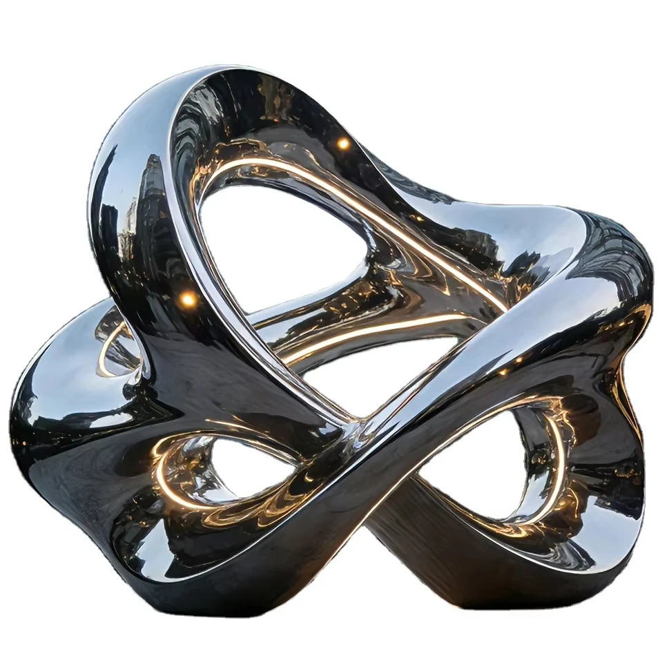 Modern Large Outdoor Stainless Steel Abstract Sculpture with Polished Carved Design Irregular Shape for Garden or Park