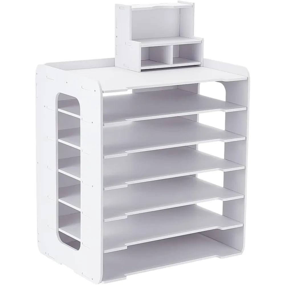 

7-Tier Scrapbook Paper Organizer for Desk White File Sorter Storage File Holder Office Desk Organizer Desktop Scrapbook Paper