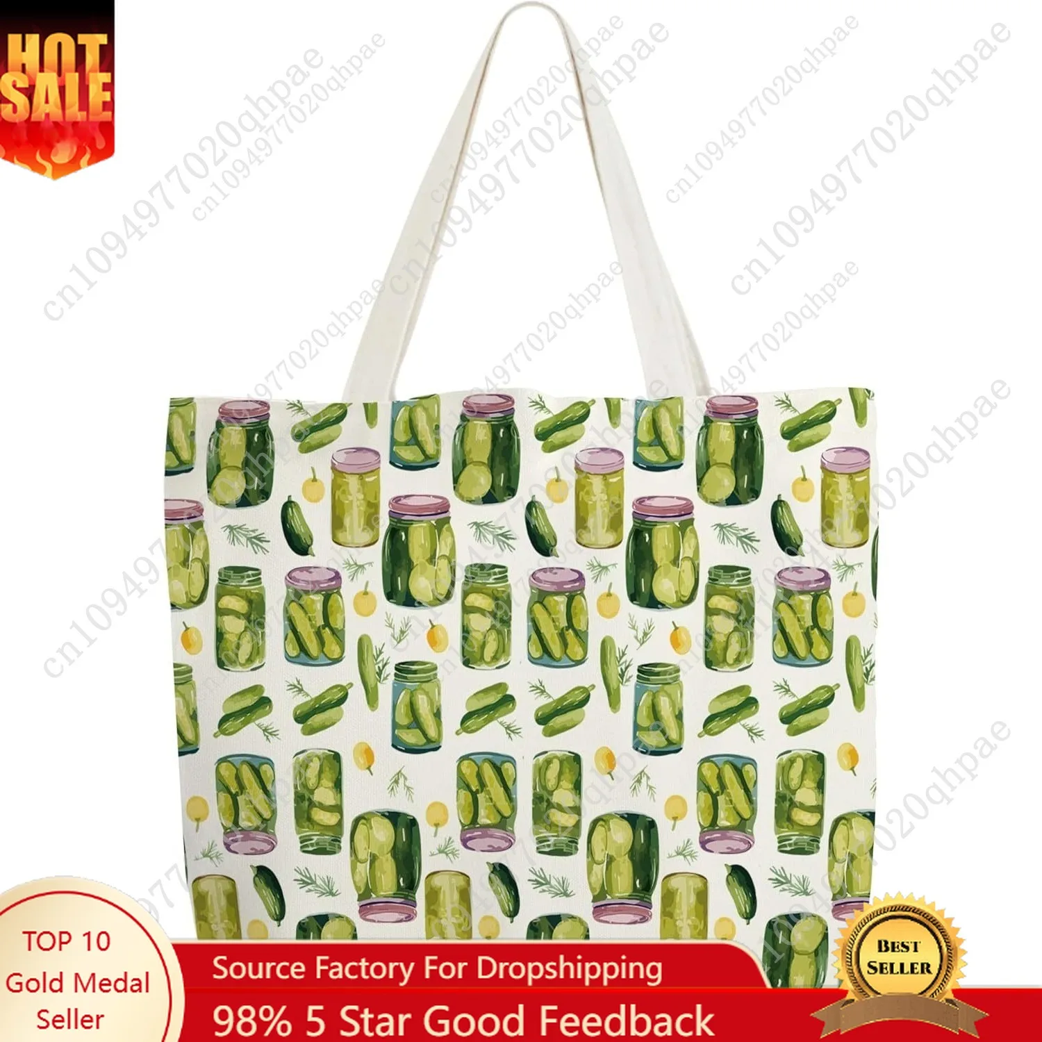

Pickle Tote Bag for Women, Vintage Pickle Jar Farmers Market Totes, Pickled Food Enthusiasts Gifts for Pickle Lovers, Shoulder B