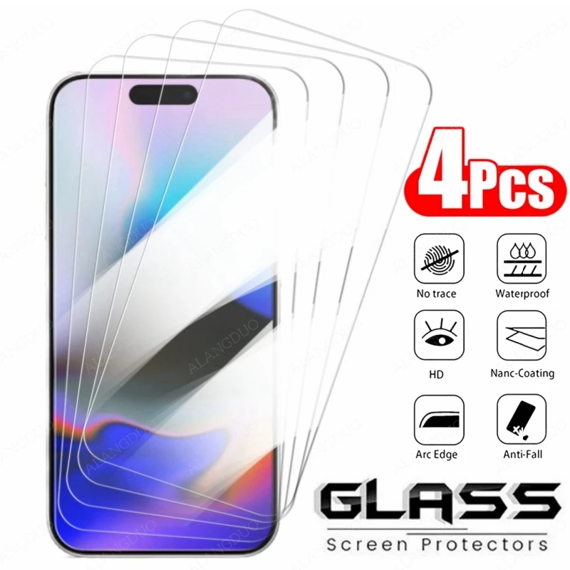 4PCS Screen Protector For iPhone 16 Pro Max 15 Pro 14 High Definition Protective Glass For iPhone 15Pro 16ProMax Tempered Glass