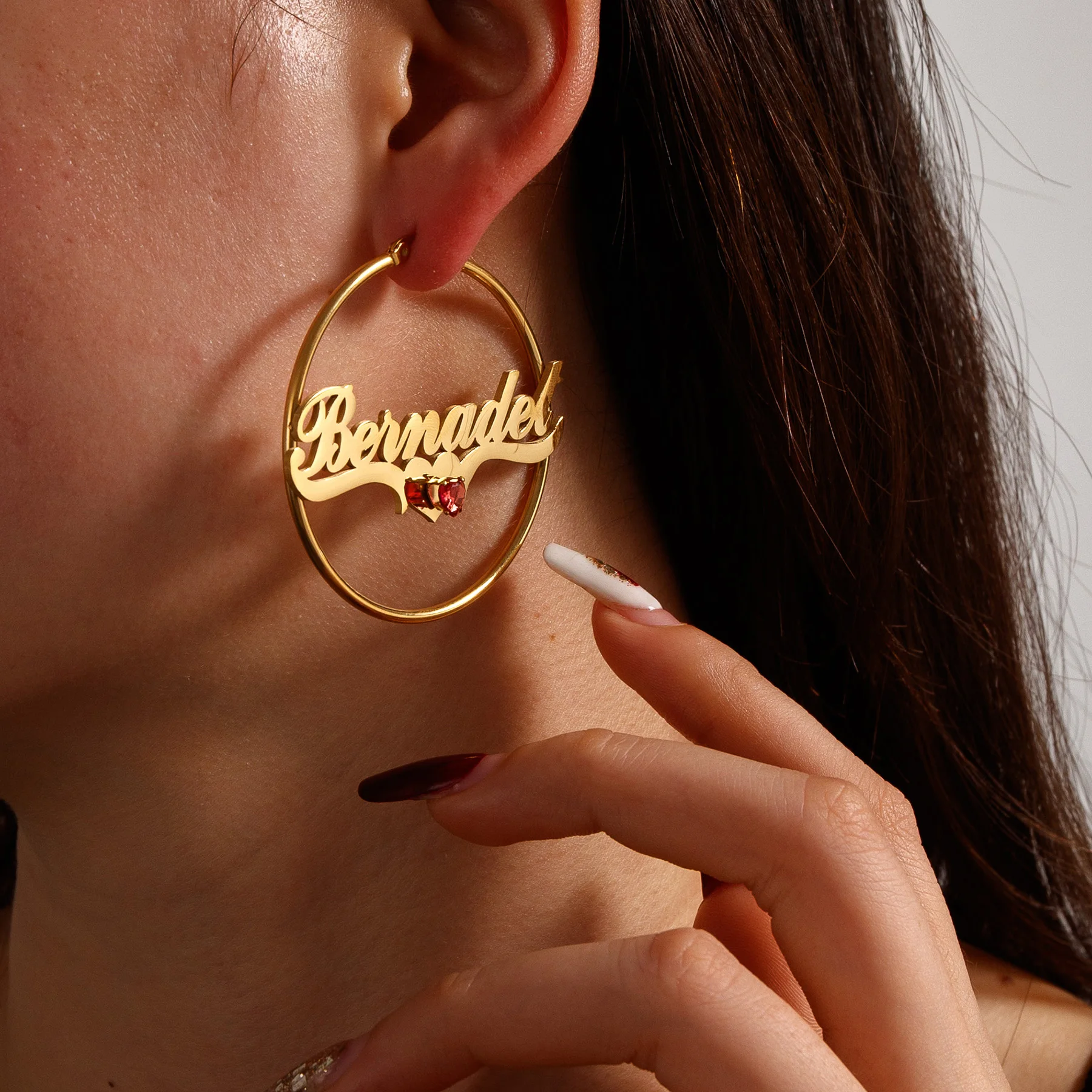 Atoztide Set Perhiasan Anting Kalung Nama Kustom untuk Wanita Hadiah Ulang Tahun Rantai Kuba Baja Tahan Karat Hati Batu Yang Dipersonalisasi