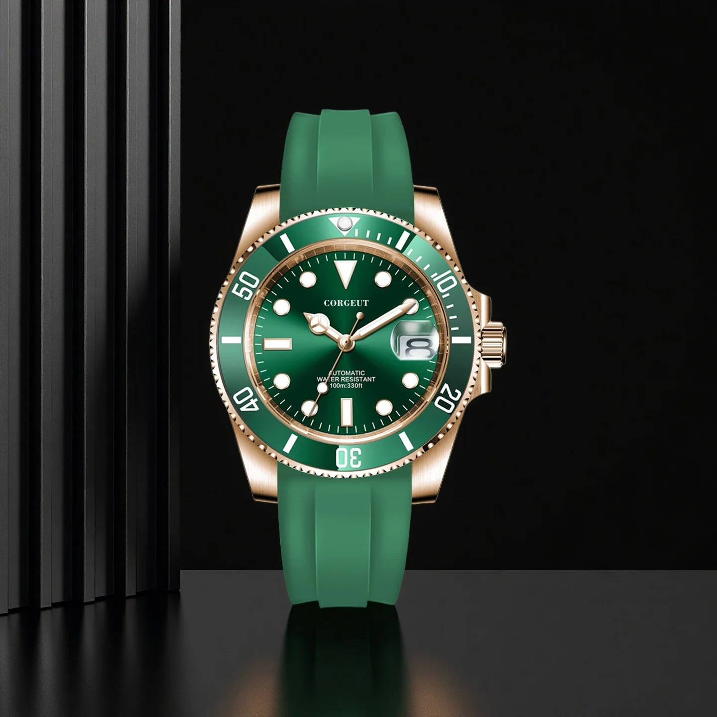 

COREGEUT 40mm Men's Automatic Dive Watch NH35 Movement Sapphire Crystal 100M Waterproof Rubber Strap Ceramic Bezel Luminous Dial