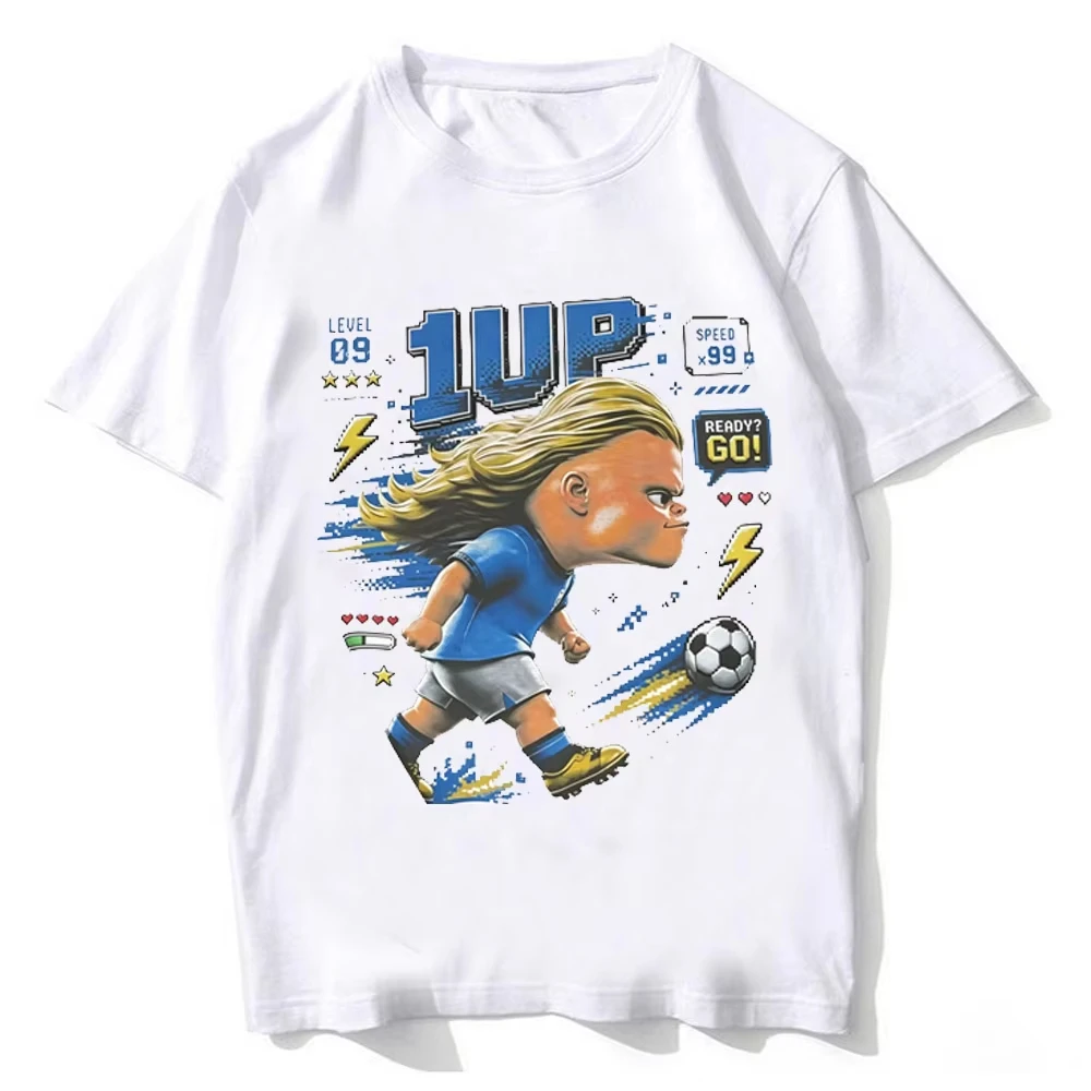 Hot selling retro Norway Kawaii pixel gaming style football cartoon printed short sleeved men women street casual sports T-shirt