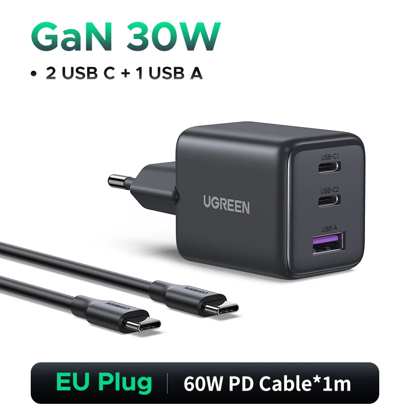 UGREEN 30W GaN Charger 3 Ports PD 3.0 USB C Charger For iPhone 17 16 15 Pro Samsung S25 Xiaomi Tablet iPad Air Pro Phone Charger image 3
