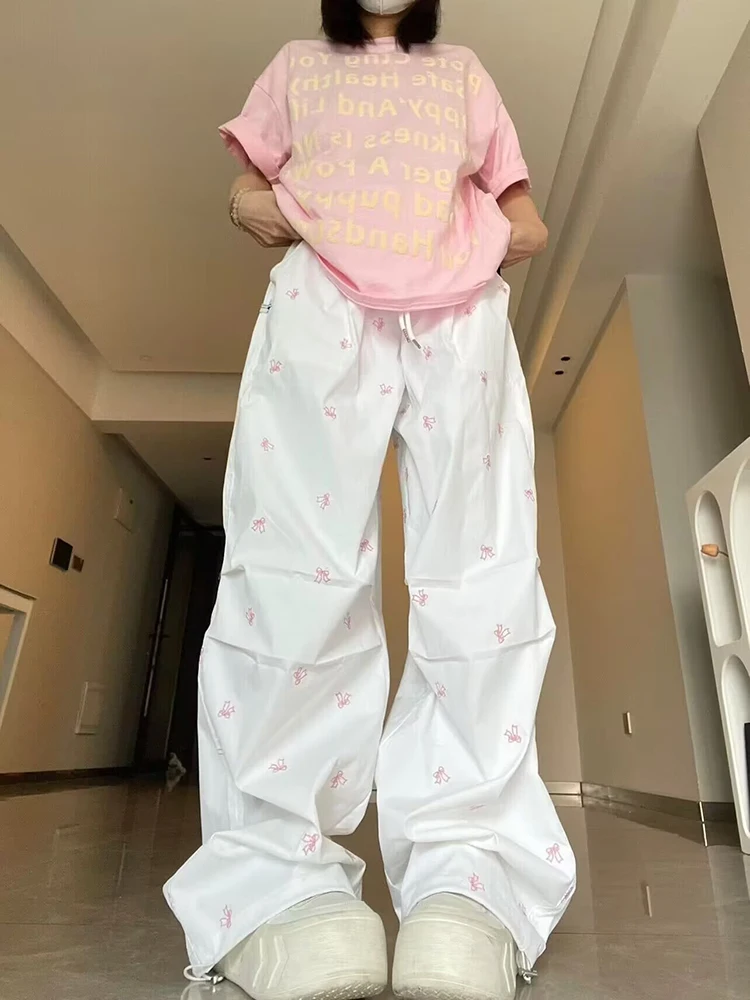 Dames casual luie Sle knoop werkbroek zomer losse Qui Dry sport parachutistenbroek hoge taille wijde pijpen broek