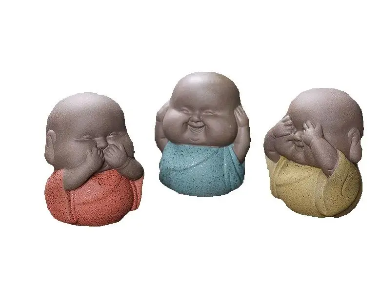 Mini estatuas decorativas de Buda de cerámica, artículos de decoración de monjes, No ve, sin audición, sin diciendo, escultura de monjes de cerámica, Buda