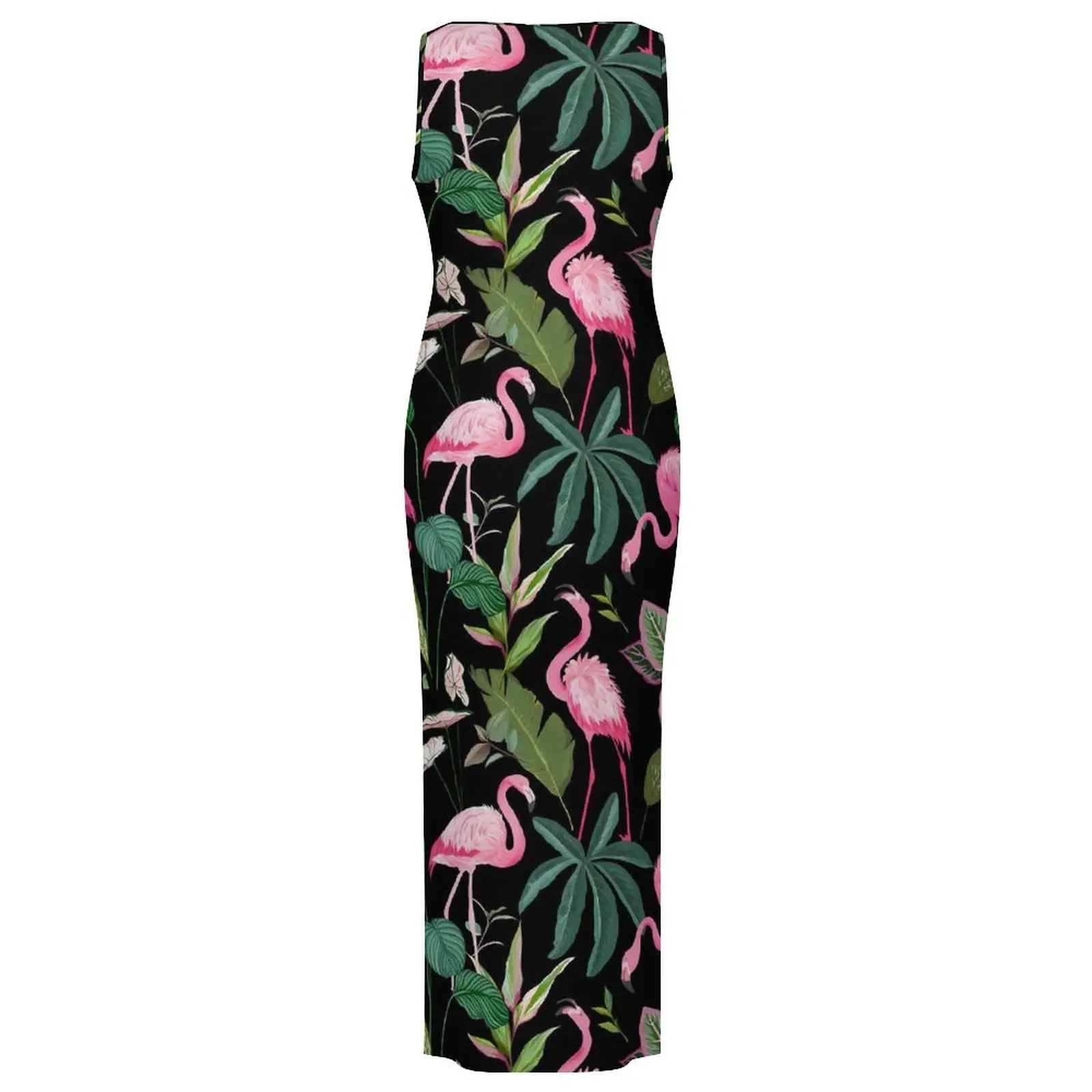 レディーストロピカルバードドレスピンクフラミンゴストリートファッションボディコンドレス春ノースリーブレトロマキシドレスビッグサイズの服