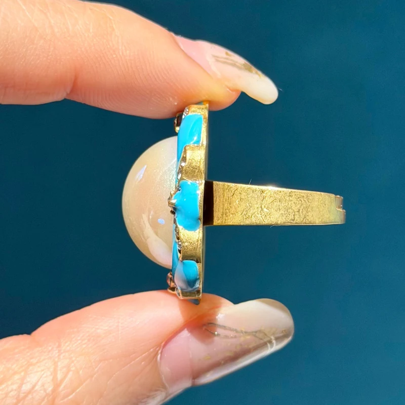 

Vintage Blue Enamel Big Pearl Ring Gold Color Rhinestone For Woman Luxury Jewelry High Quality Trendy Thanksgiving Wedding 2026
