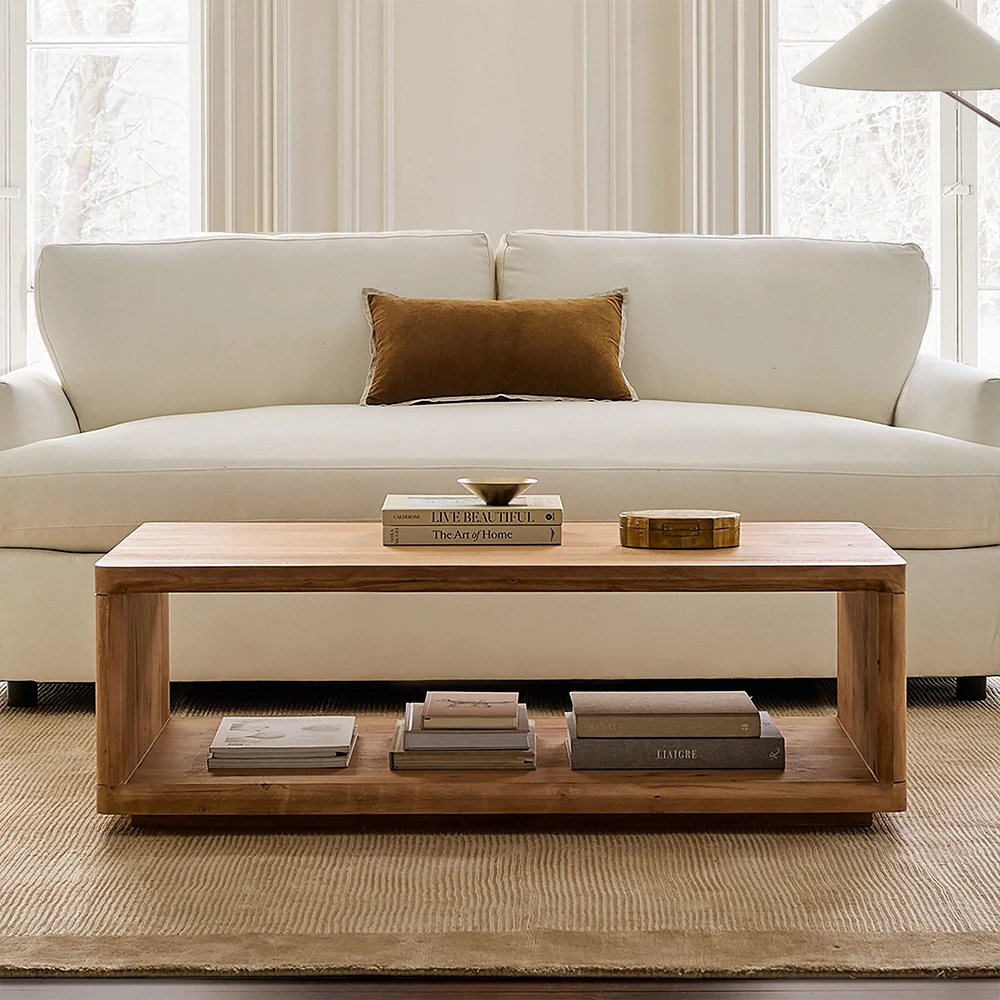 ！@Mid-Century Style Antique Rectangle Center Table Wooden Coffee Table for Living Room Home Furniture