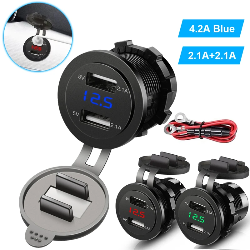 12V-24V Dual Usb4.2A Car Fast Charging Lighter Sleeve Car Fast Charger Jack Socket for Automobile Ship Aircraft Tanker Truck
