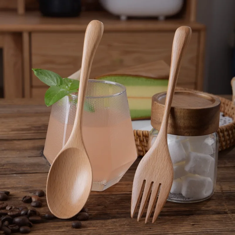 

5/10pcs Wooden Spoon Soup and Fork Eco Friendly Products Tableware Natural Tableware for eating Serving Spoon