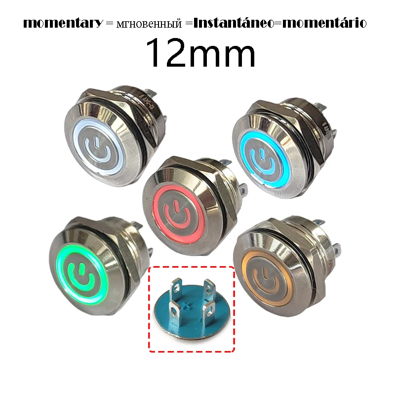 12mm Metal Button Switch IP65 3-24V 50mA Momentary Auto Reset Click Switch Super Tiny For Dashboard Computer Lighting Car