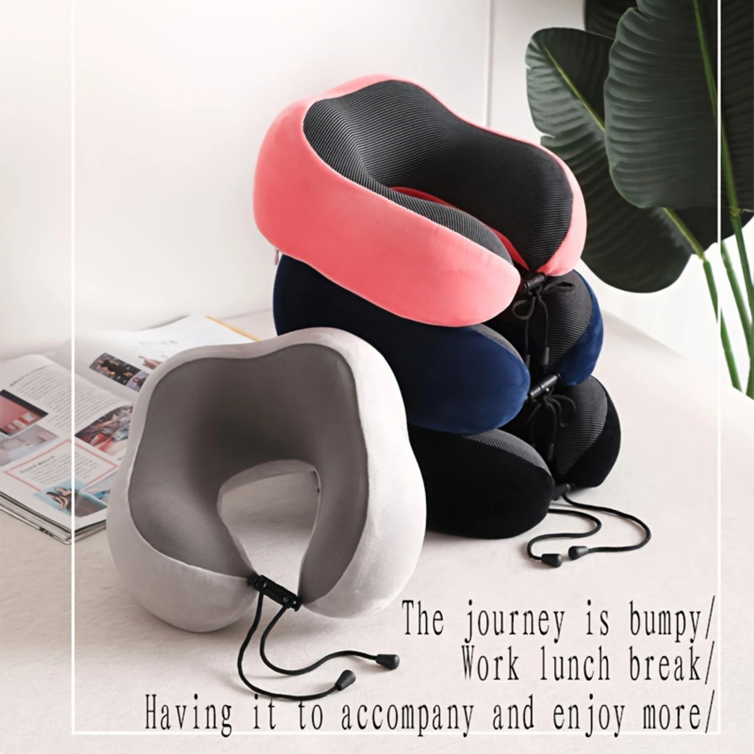 

Neck Pillow U-Shaped Hypoallergenic Adjustable with Velour Cover, Medium Soft Support for Sleeping on Airplane, Car, Office Nap