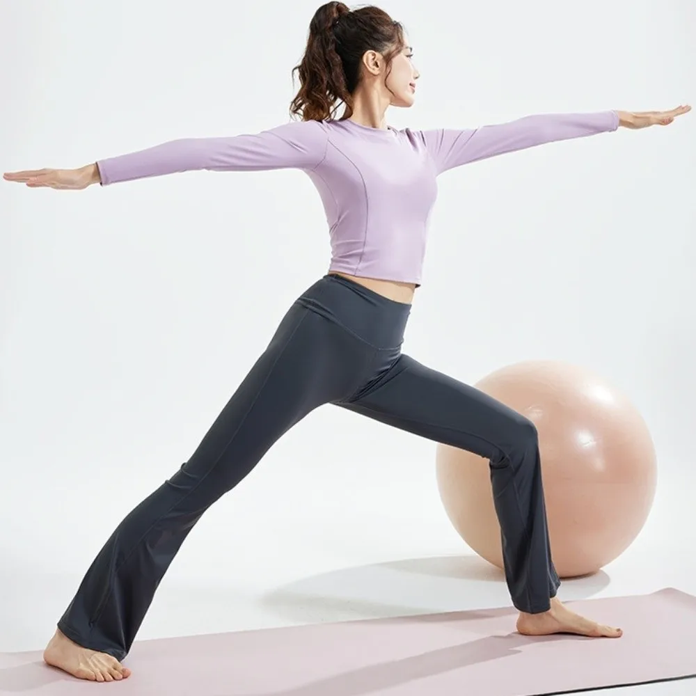 ملابس رياضية برباط خلفي مكشكش وأكمام طويلة مع وسادة صدر للياقة البدنية واليوجا وقمصان يوجا مرنة قابلة للتنفس للرقص #2