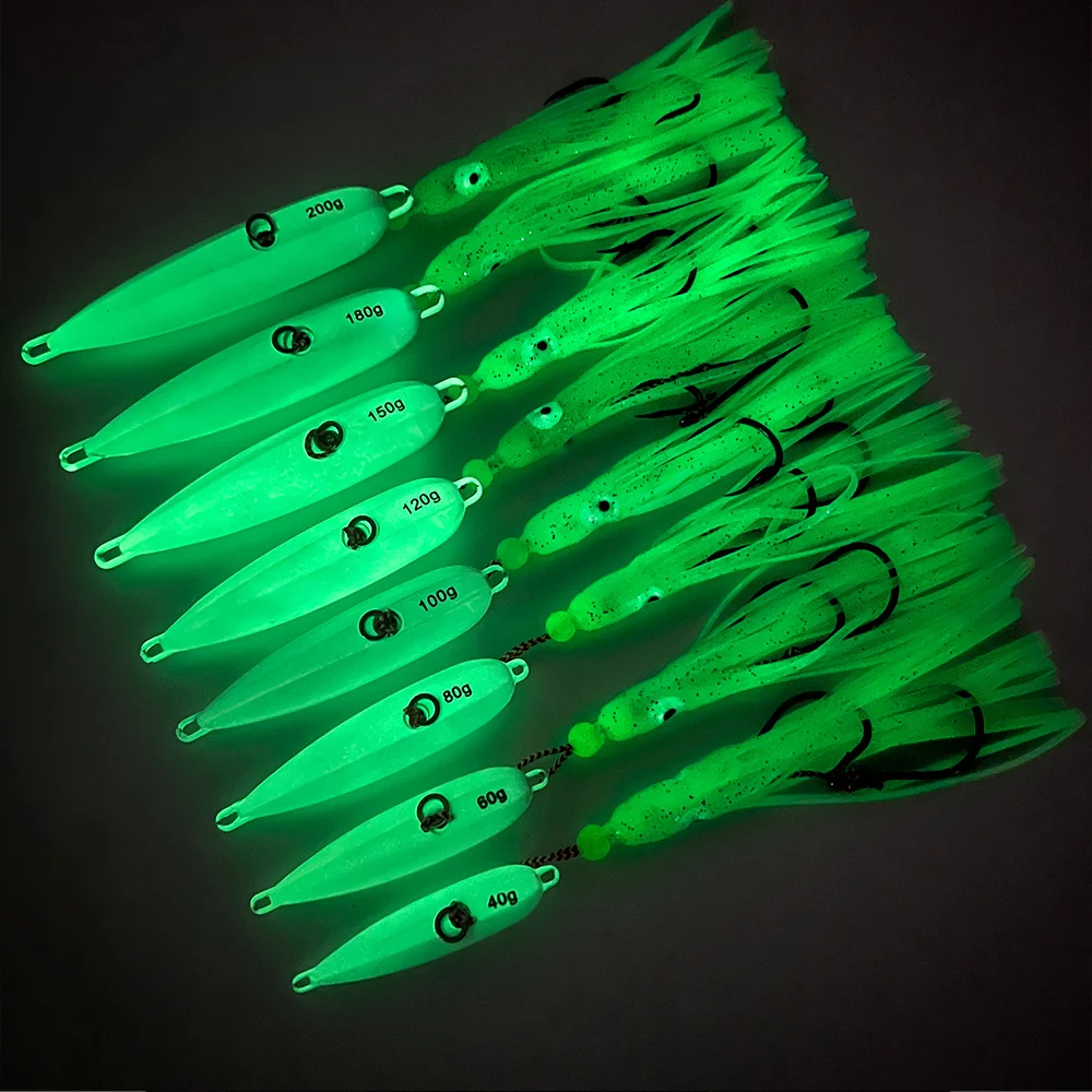 Proberos 1PC Slow Pitch Jigging-Köder, Doppelhaken, im Dunkeln leuchtender Slow Jig-Angelköder für das Offshore-Salzwasser-Bootsangeln – Detail 12