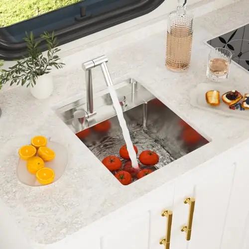 

15x17 Inch Stainless Steel Undermount Sink With Foldable Faucet For RV Outdoor Bar Van Kitchen Single Bowl 16 Gauge