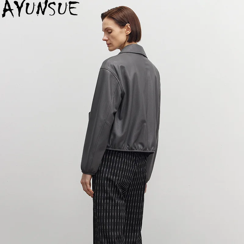 AYUNSUE リアルヤギ革本革ジャケット女性 2025 新スタイルレディースバイクジャケット春秋服 Косуха Женская