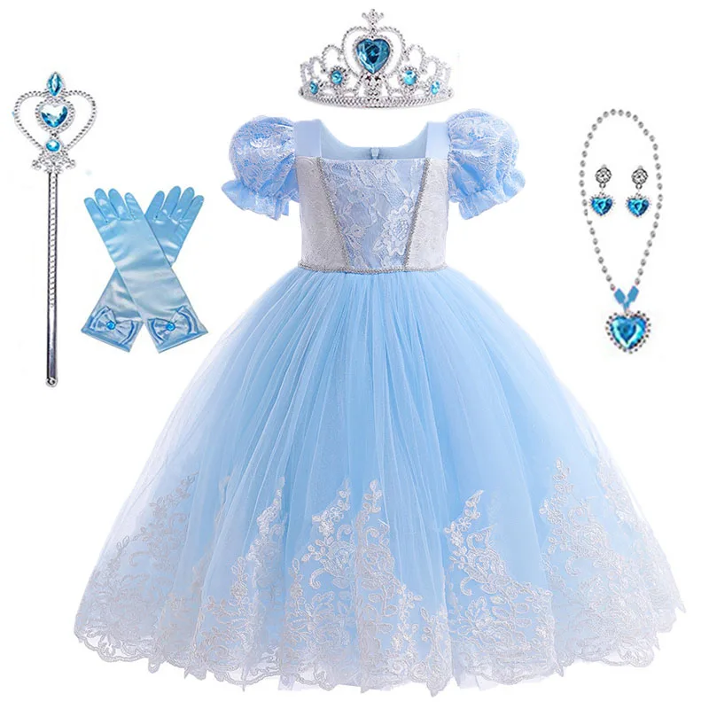 

2023 Carnival Clothes Cosplay Party Children Elegant Puff Sleeve Lace Patchwork Princess Dresses for Girls Easter Costume 3-10 Y