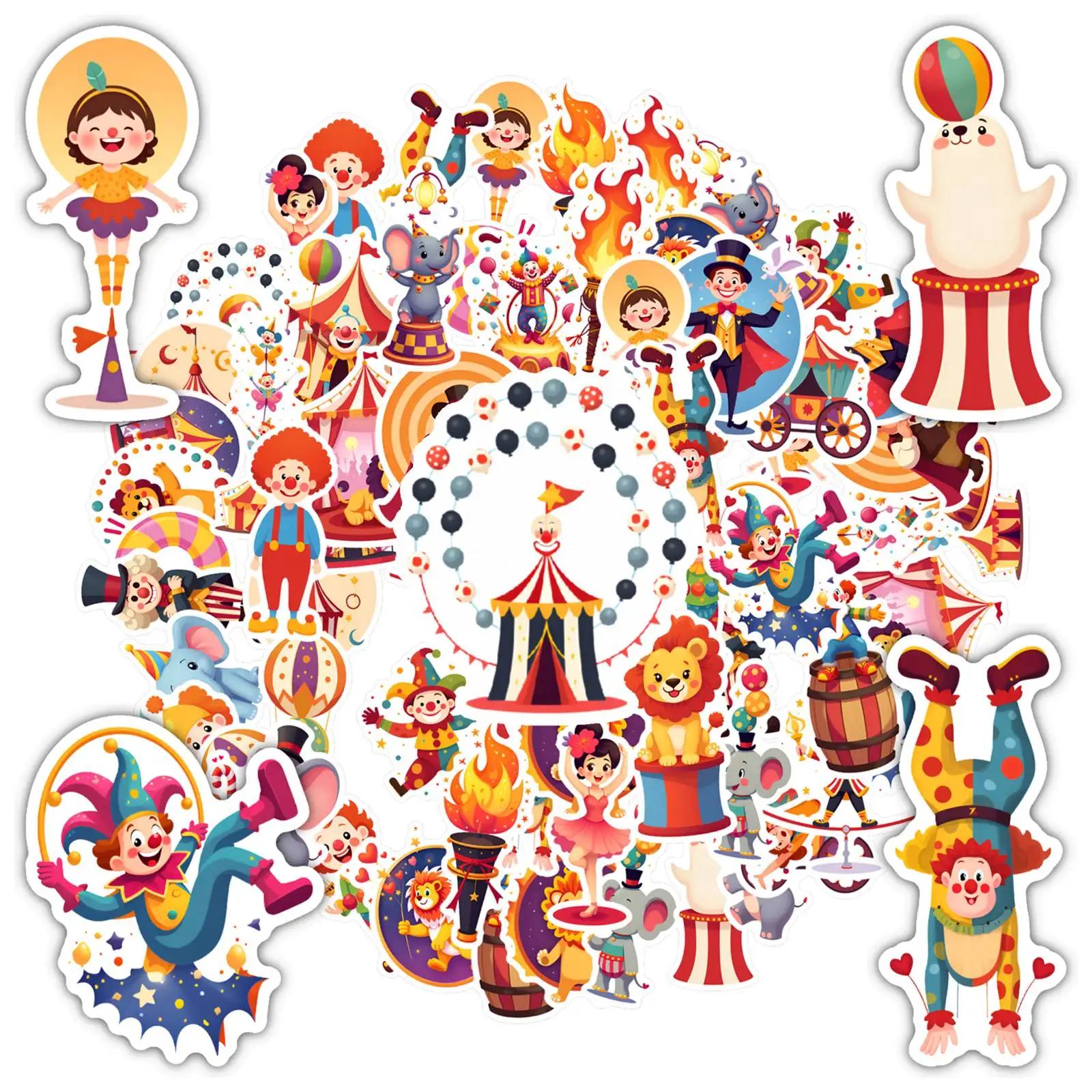 

35pcs-50pcs Whimsical Carnival Stickers Cheerful Performers Funny Stickers Stickers For Guitar DIY Skateboard Laptop DIY