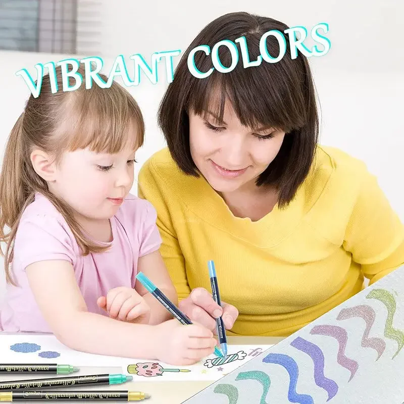 أقلام تحديد طلاء معدنية 12/24 لونًا مستديرة/إزميل طرف مزدوج لامع خربش انبهار أقلام رسم لبيضة عيد الفصح قلم فني من الحجر #6