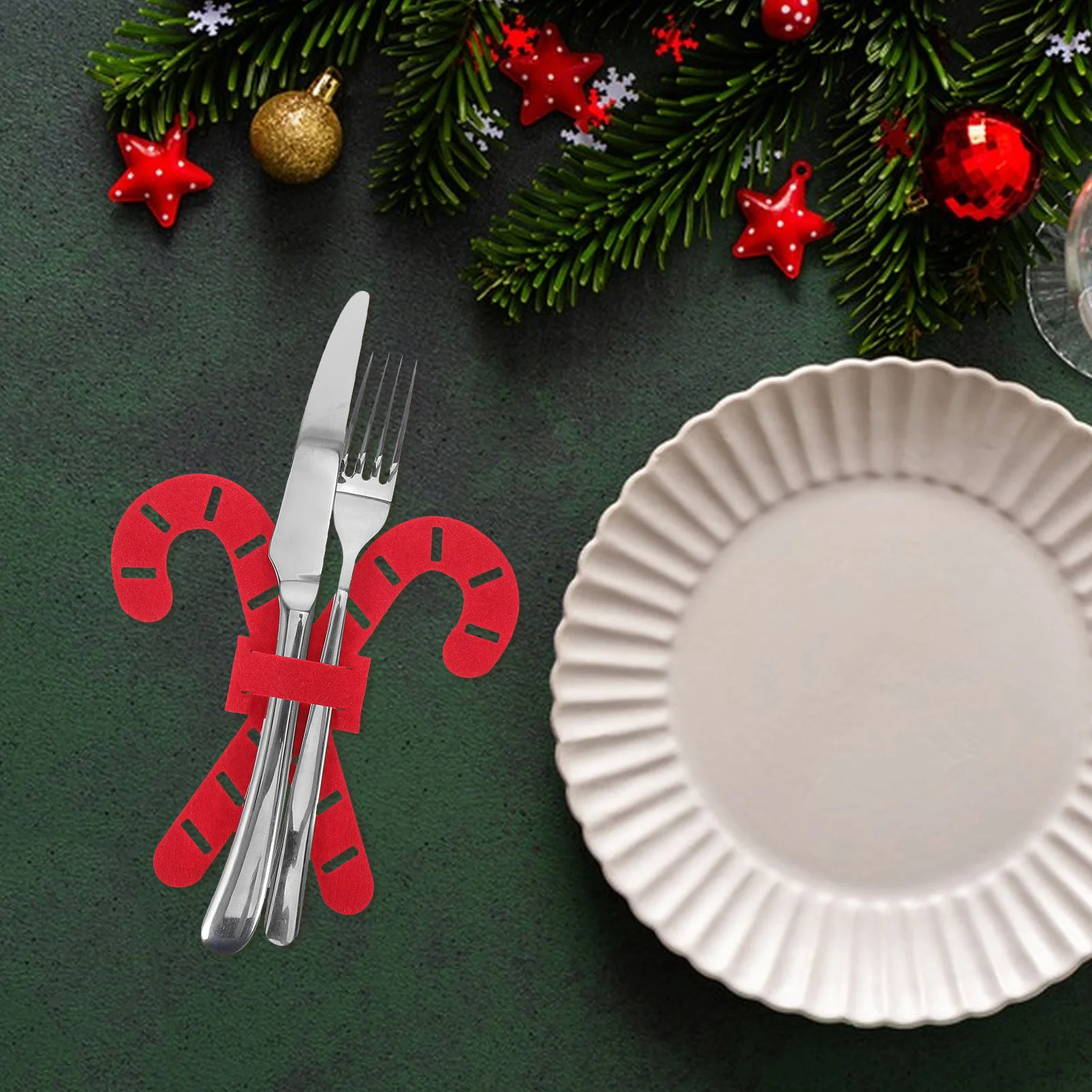 

12pcs Christmas Flatware Sleeves Candy Cane Cutlery Holders Reusable Fabric Utensil Pouches Holiday Tableware Organizer Party
