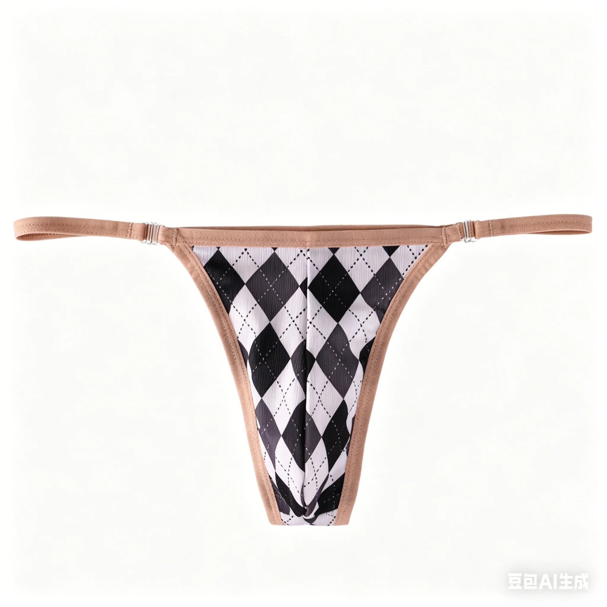 Argyle Plaid Mesh Thong for Men Low-Rise Adjustable Buckle Jockstrap Erotic U Pouch Open Buttocks Underpants Gay T Back G-string